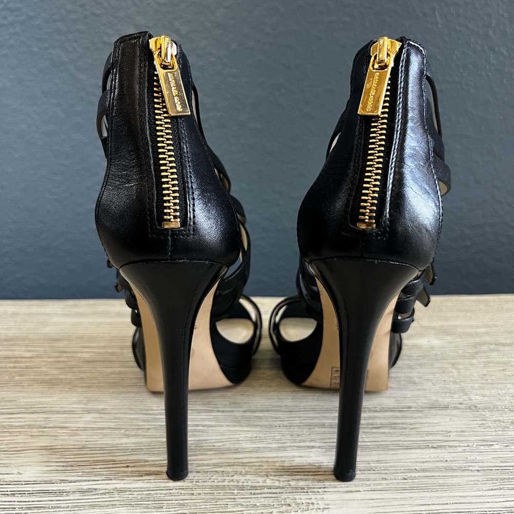 Michael Kors Ava Black Strappy Heels Gold Buckles - Picture 4 of 7